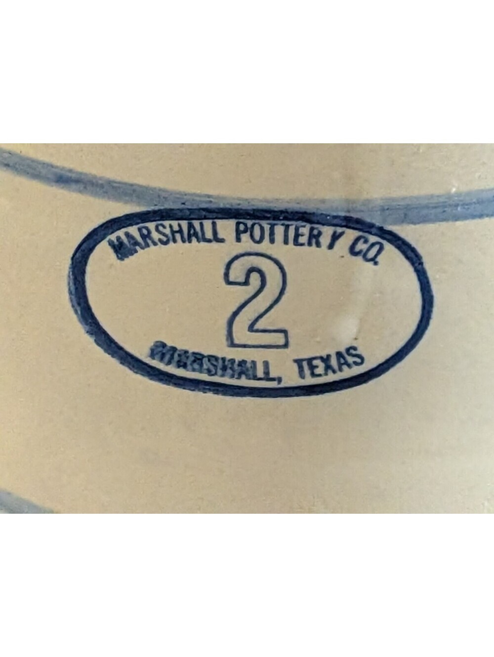 Vintage Marshall Pottery Texas #2 2 Gallon Stoneware Water Crock Blue Stripe